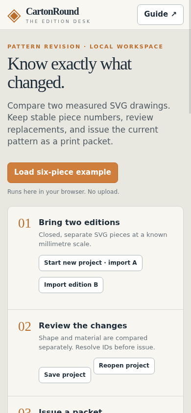 CartonRound: The actual narrow Chrome view after importing a later drawing. Desktop authoring is recommended.