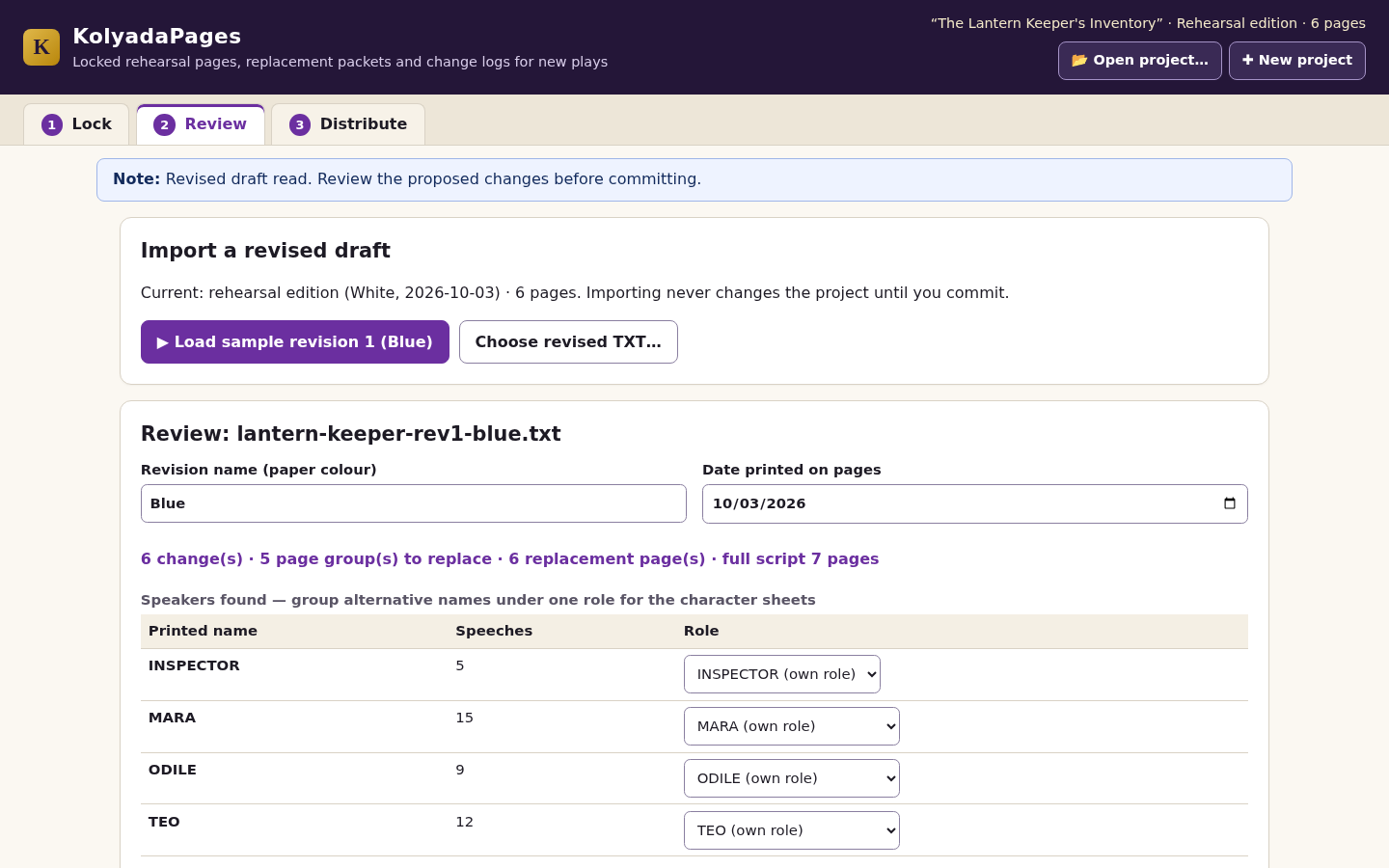 KolyadaPages: Review of sample revision 1: 6 changes on 5 page groups, 6 replacement pages.