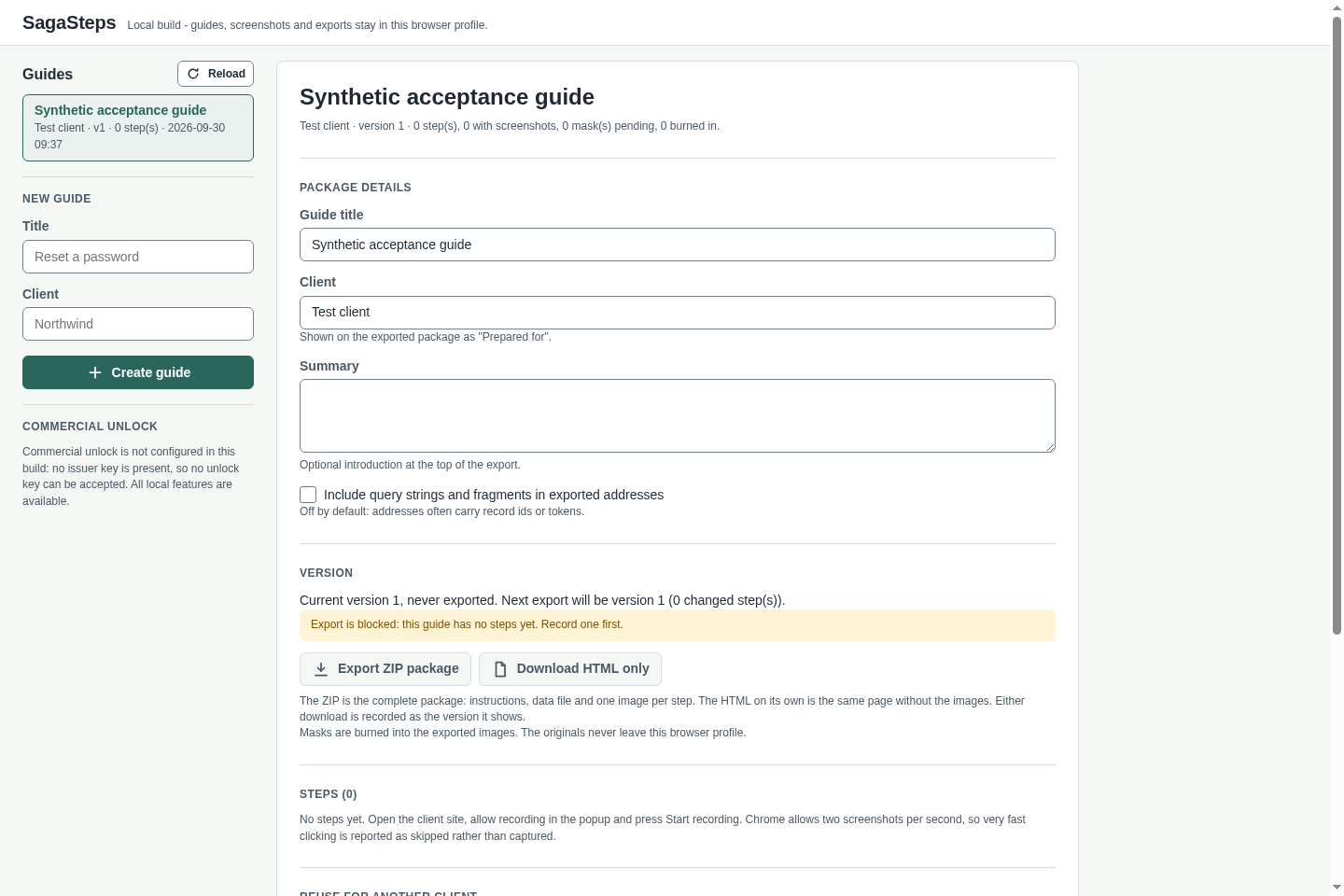 SagaSteps — actual application or generated output