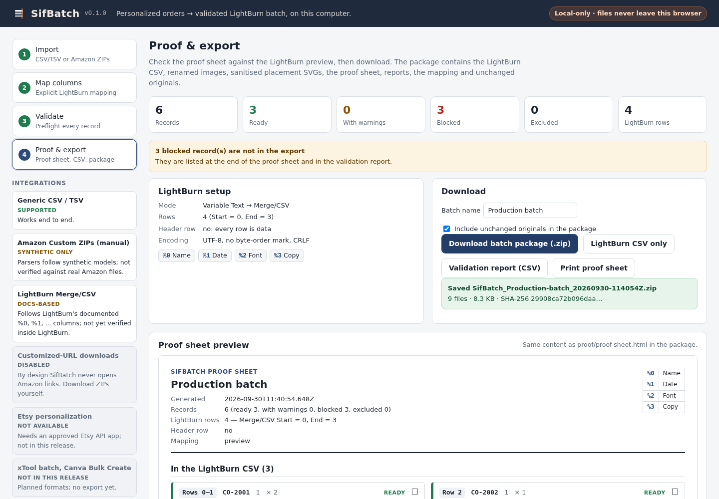 SifBatch — actual application or generated output