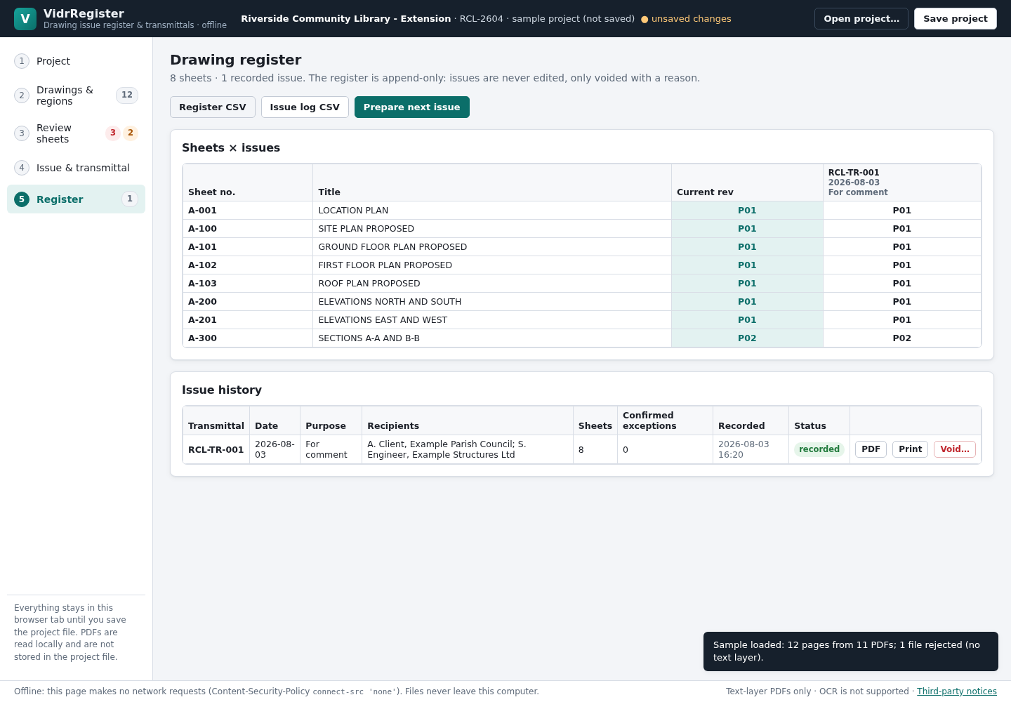 VidrRegister — actual application or generated output